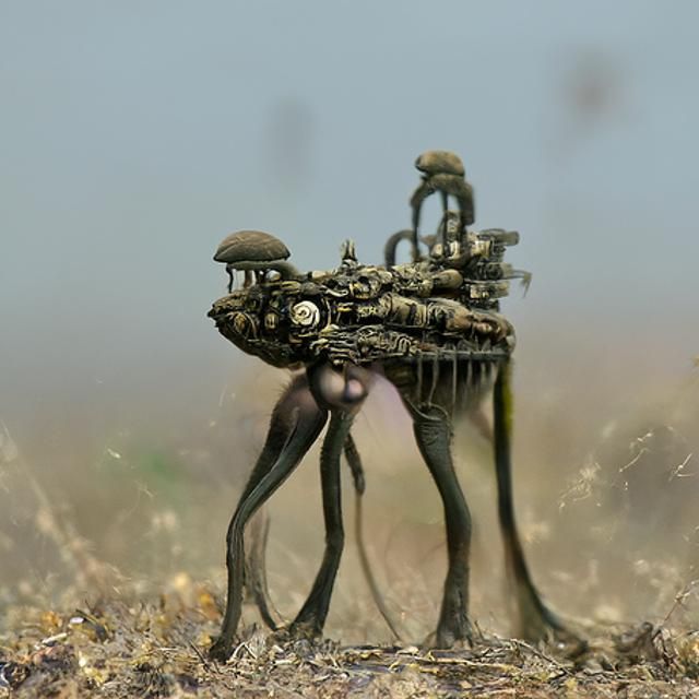 Surreal Mushroom Octopus Steampunk Engine in Ruins