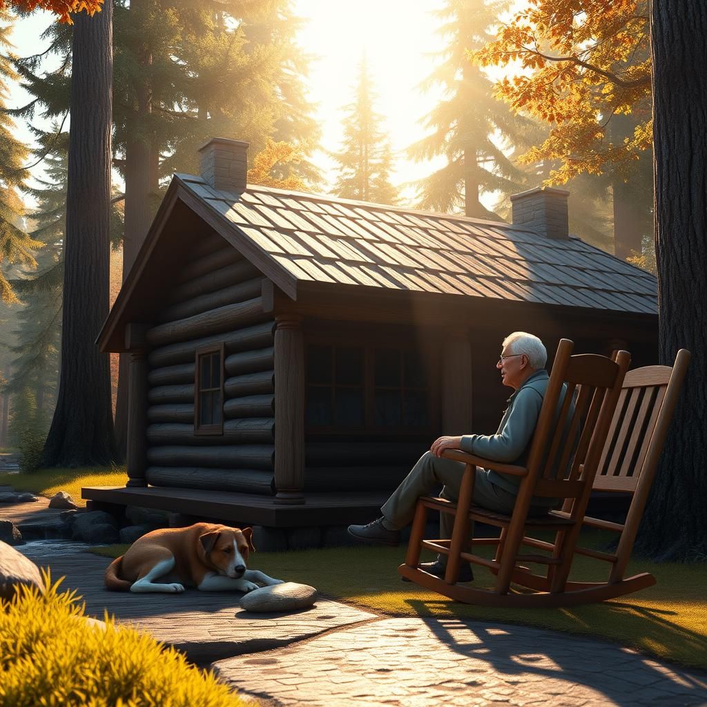 Log Cabin Retreat with Dog, 3D Animated Style