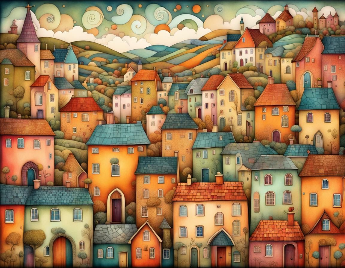 Colorful Irish Village in Pop Surrealism Style