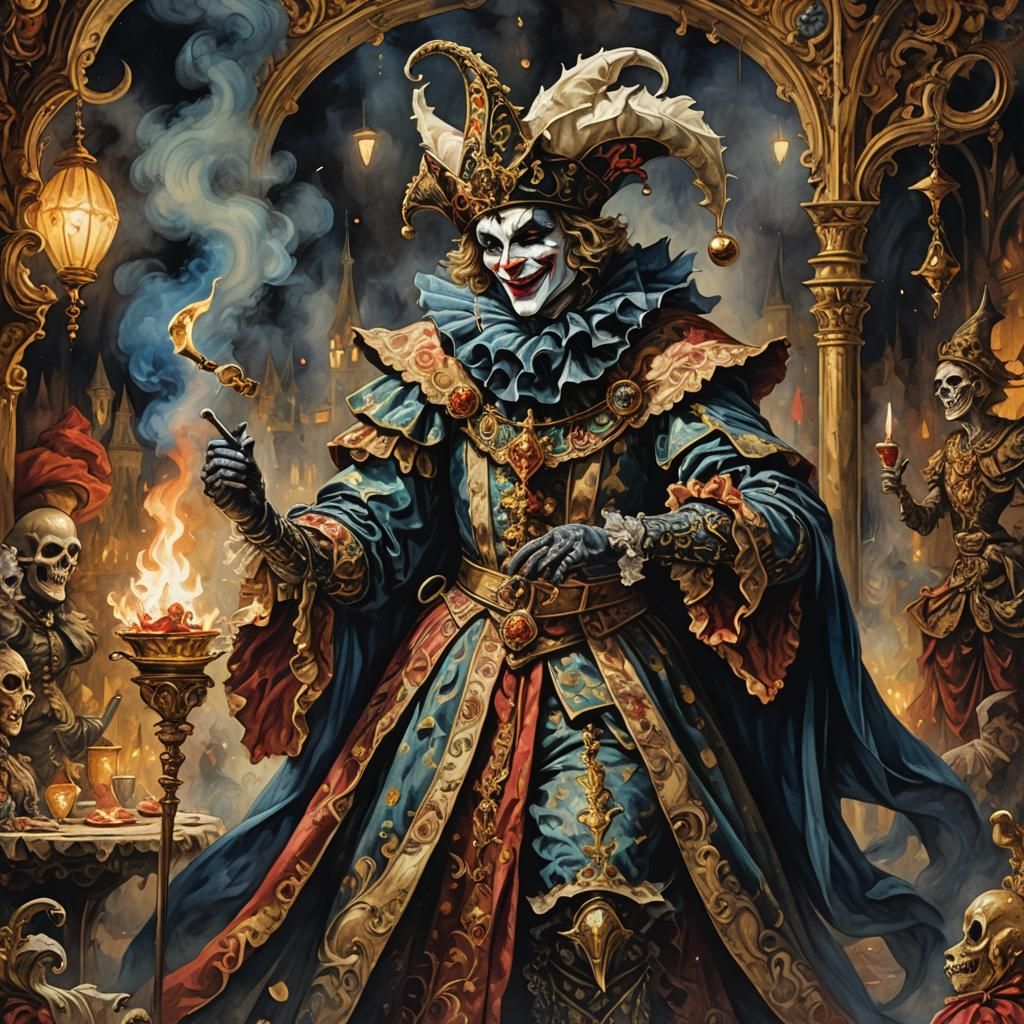 Ornate Jester with Sceptre in Baroque Style