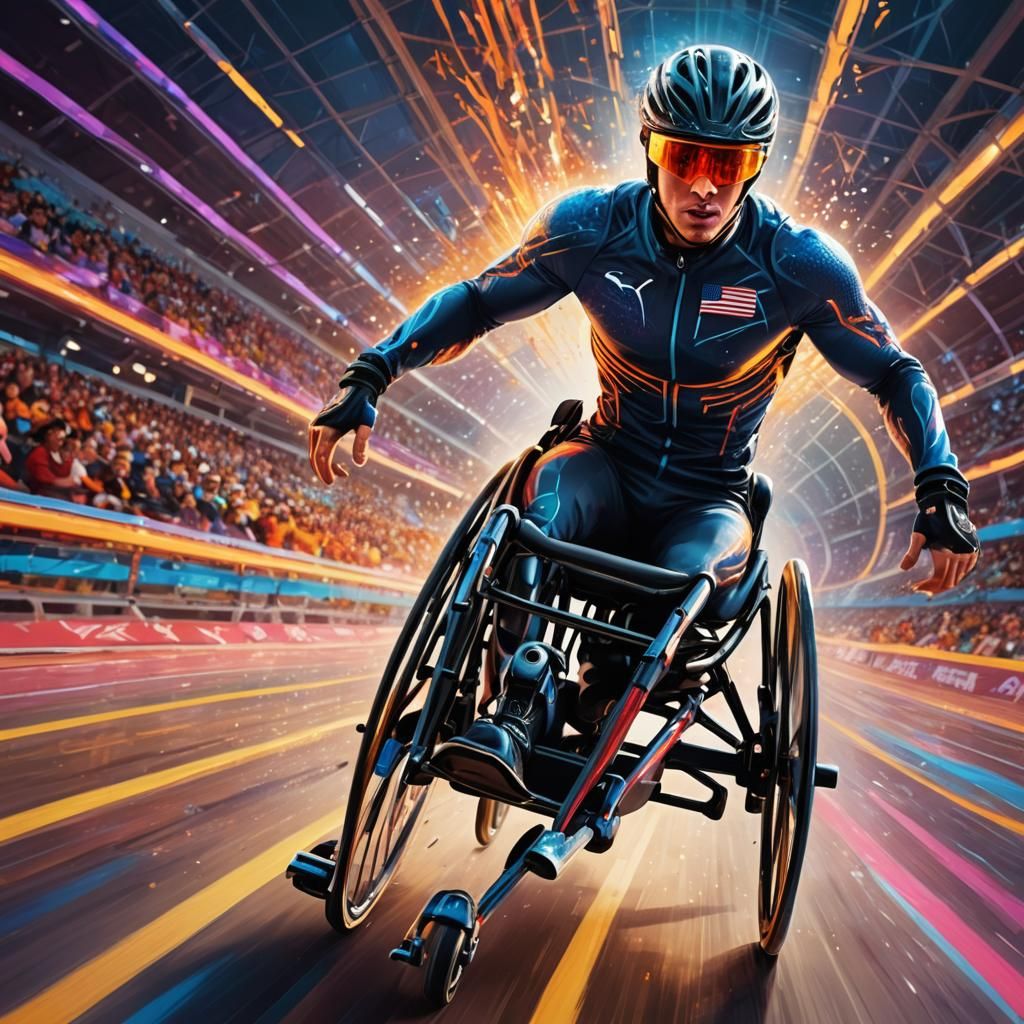 Futuristic Paralympic Athlete in Sci-Fi Arena
