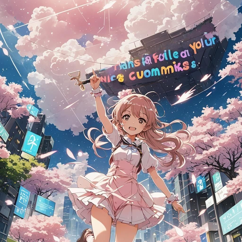 Magical Girl Thank You Sign in Studio Ghibli Style