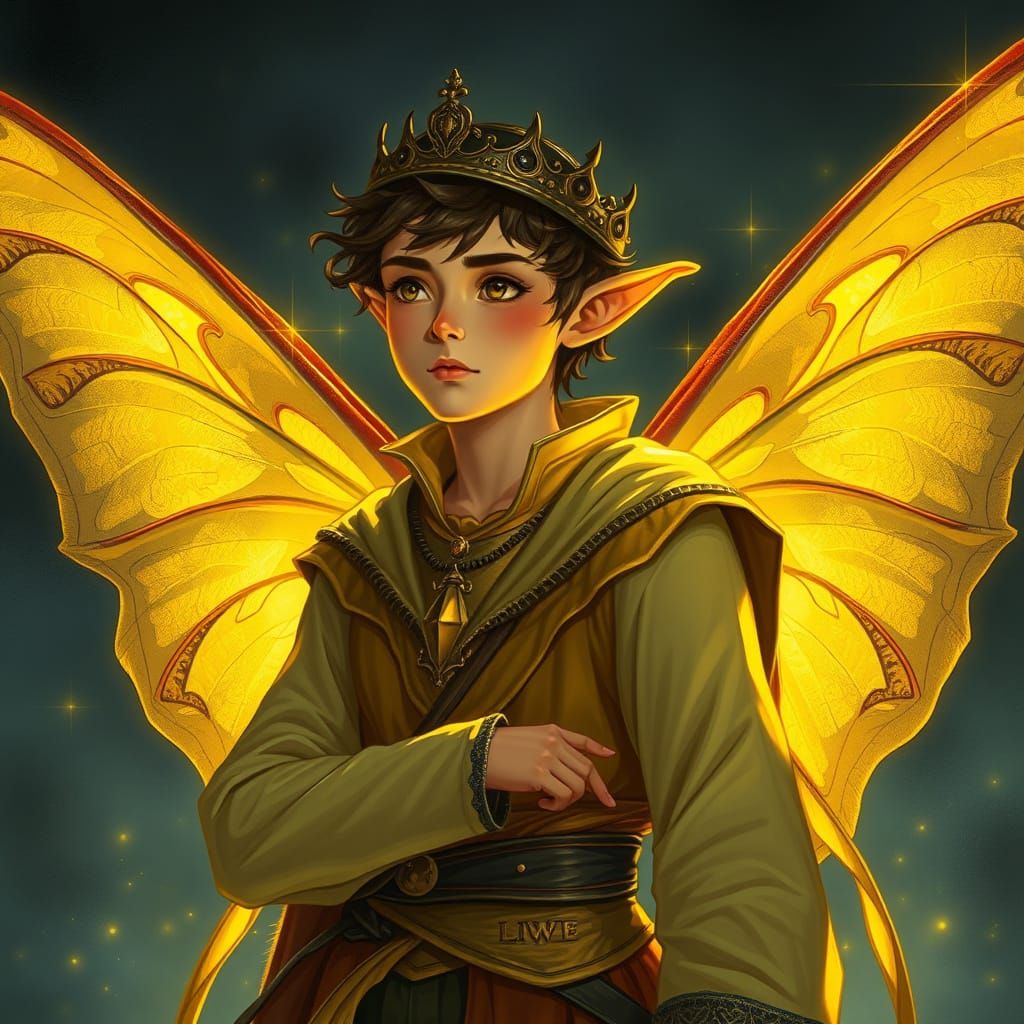 Kind Fairy King with Golden Moth Wings