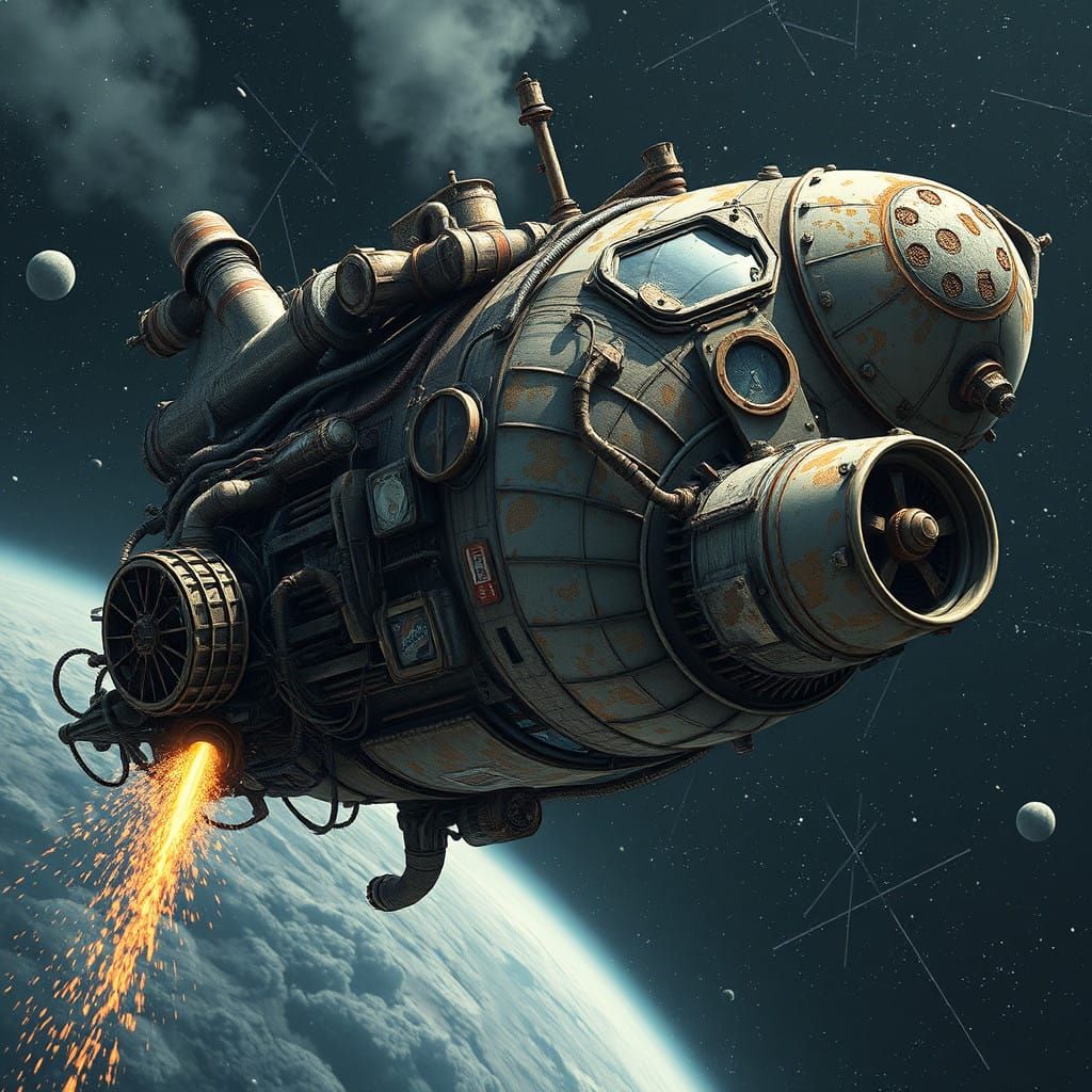 Retrofuturistic Spacecraft Born from Scrap Metal Ingenuity