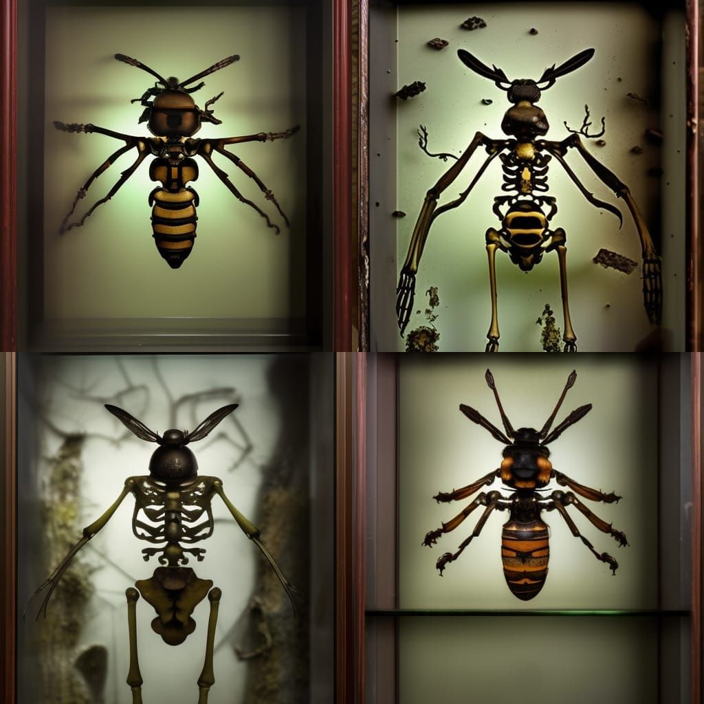 Epic Hornet Skeleton in Glass Case, Detailed Matte Painting