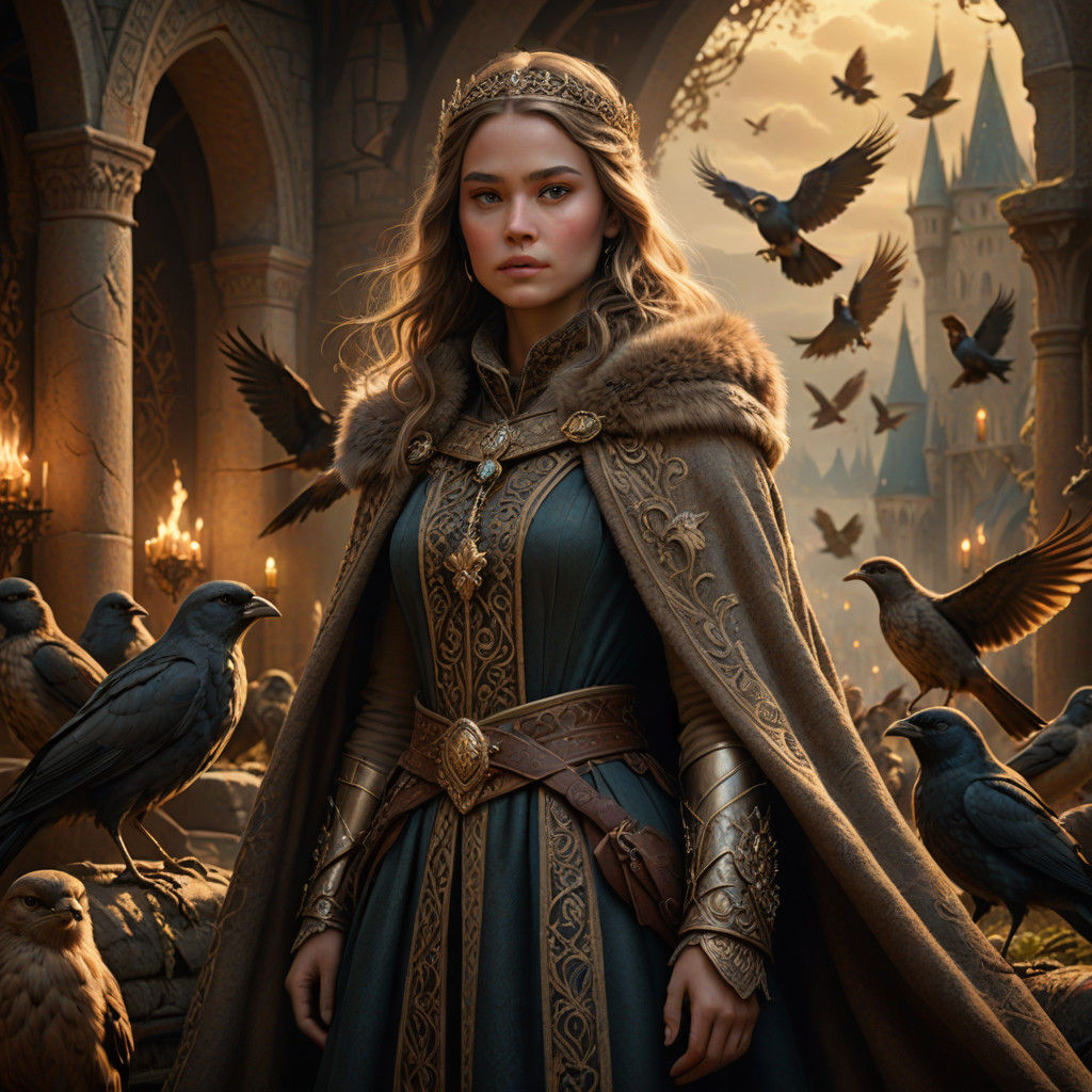 Medieval Village Scene with Birds in Stunning Digital Art