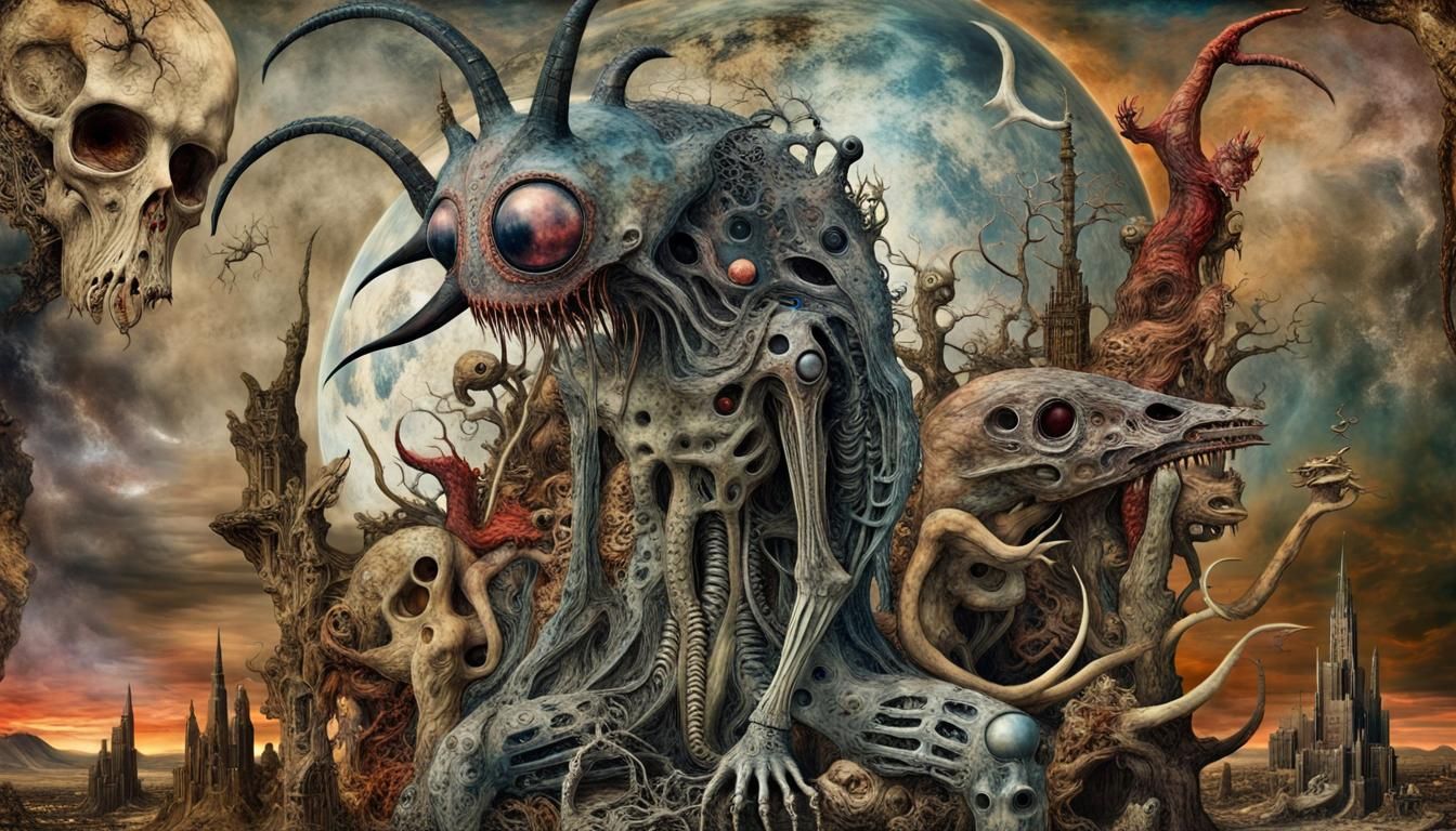 Apocalyptic Cryptid Monster in Surrealist Collage