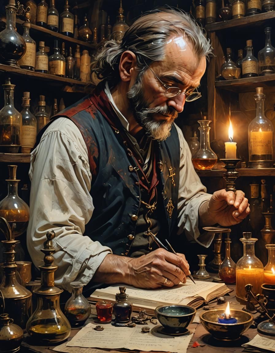 Alchemist in Candlelit Lair: Alchemy Alcohol Ink Art