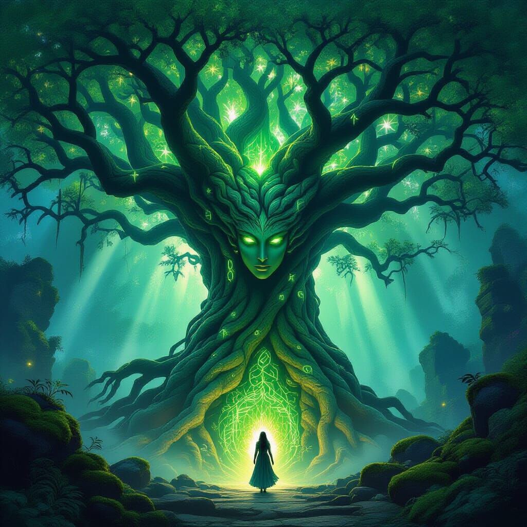 Mystical Tree Woman Gateway in Enchanted Forest