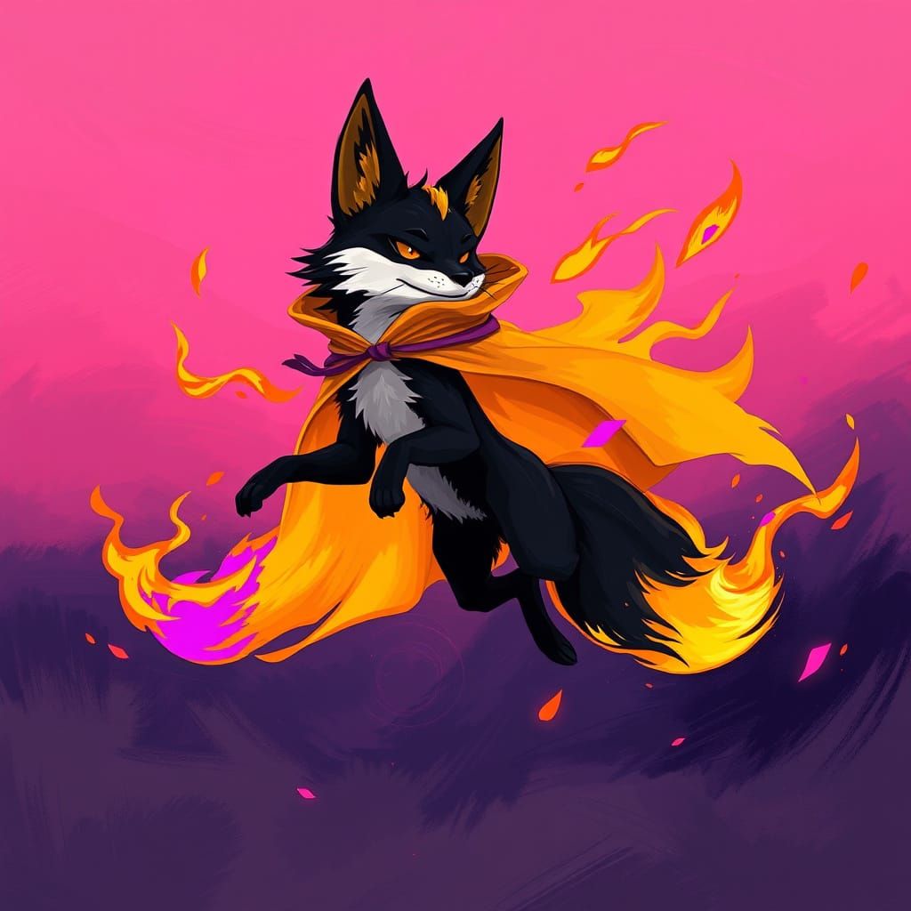 Fiery Fox Leaping Through the Air in Painterly Style