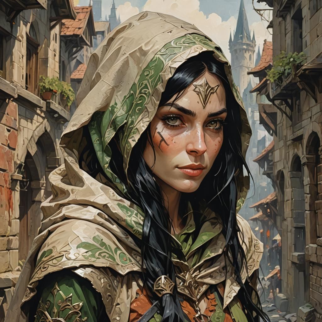 Ornate Portrait of an Elven Rogue as Decollage