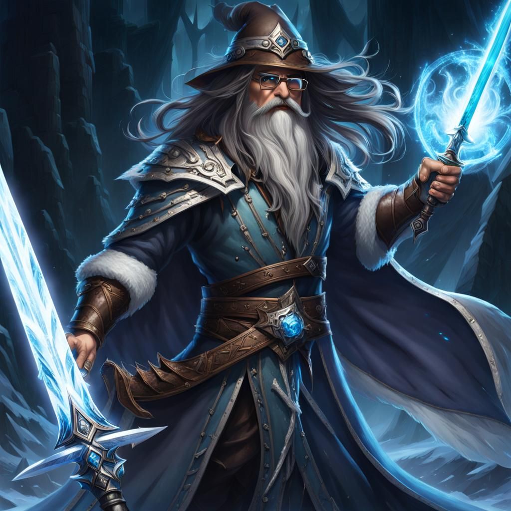 Ice Wizard Summons Dancing Swords: Digital Art