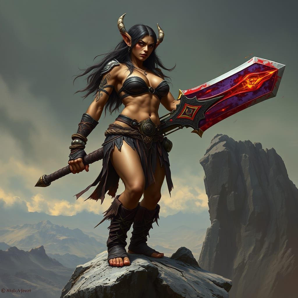 Dark Fantasy Orc Warrior in Stormy Landscape