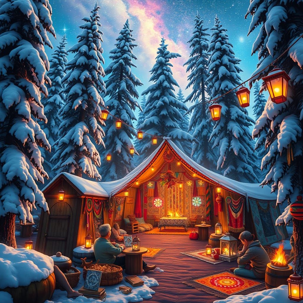 Psychedelic Winter Wonderland in Vibrant Hippy Campsite