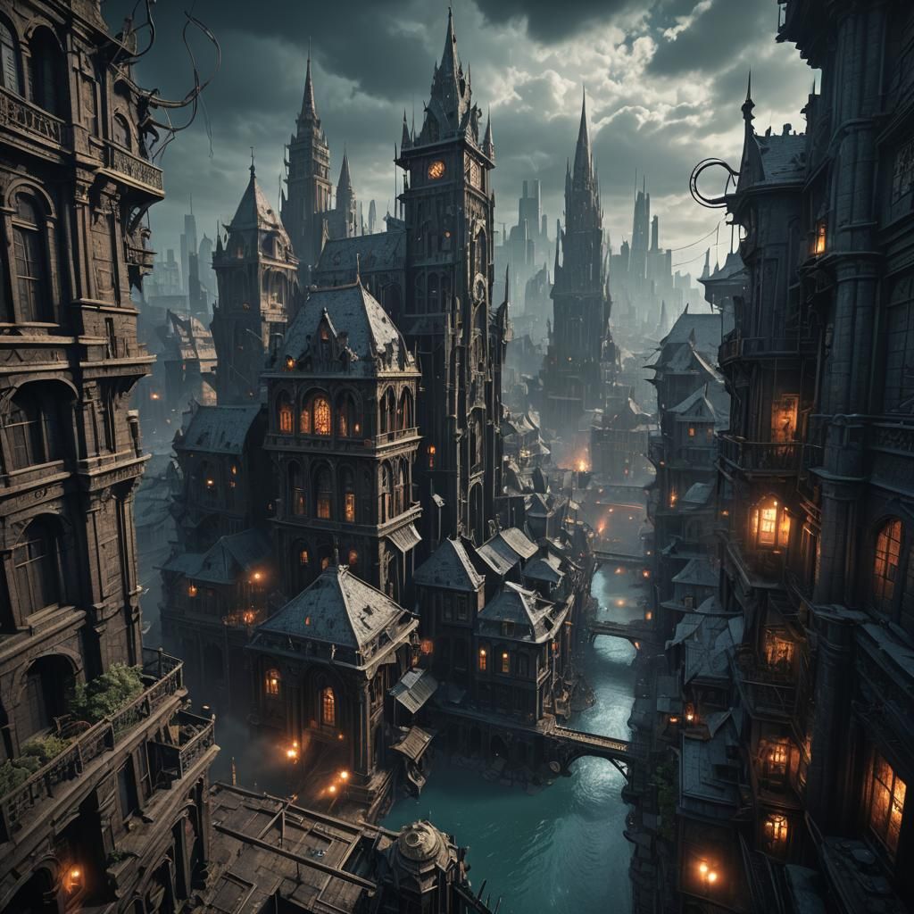 Detailed Dark City Matte Painting in Unreal Engine