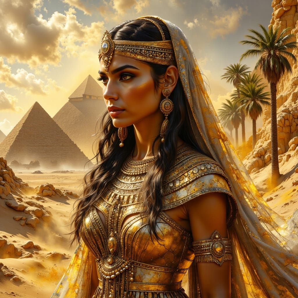 Egyptian Queen Portrait in Impasto Oil Painting Style
