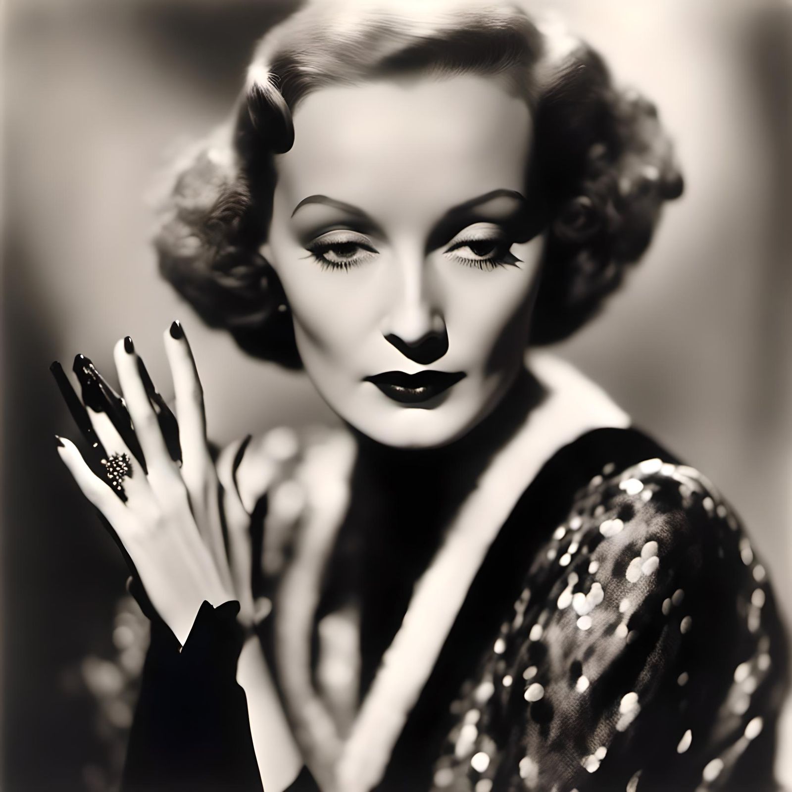 <lora:deep-noir:1.0> A beautiful  head and part body shot of...