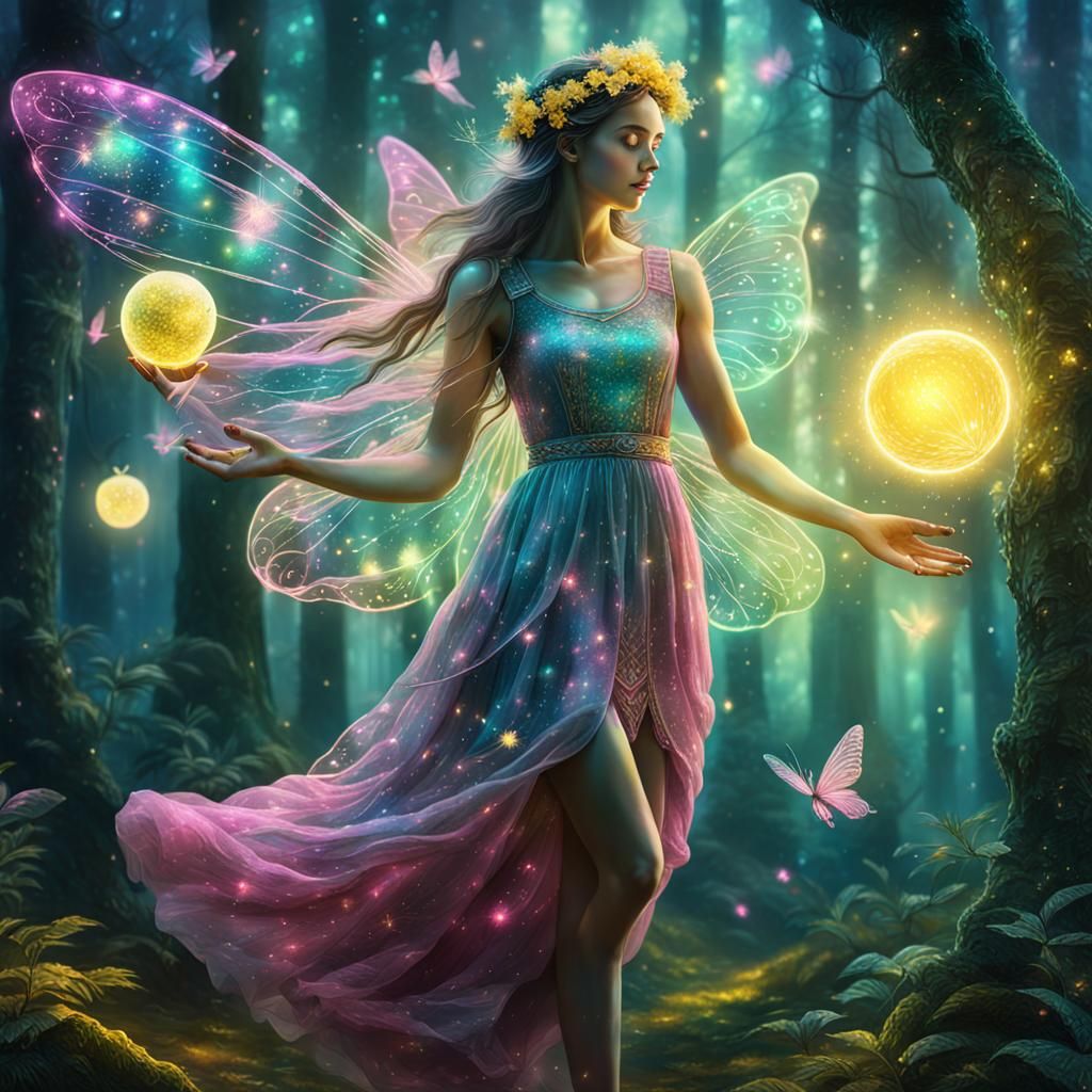 Fairy in Mystical Forest with Astral Light
