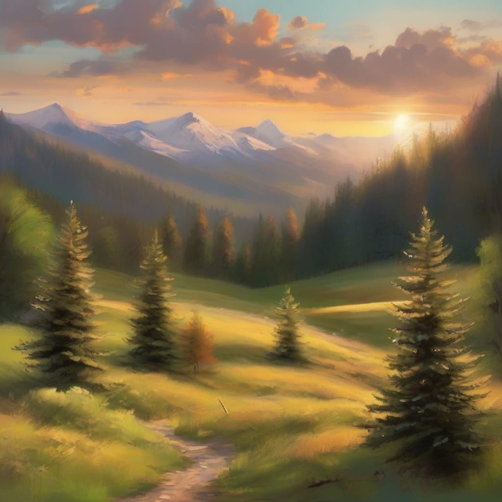 Surreal Alpine Landscape in Vibrant Oil Painting Style