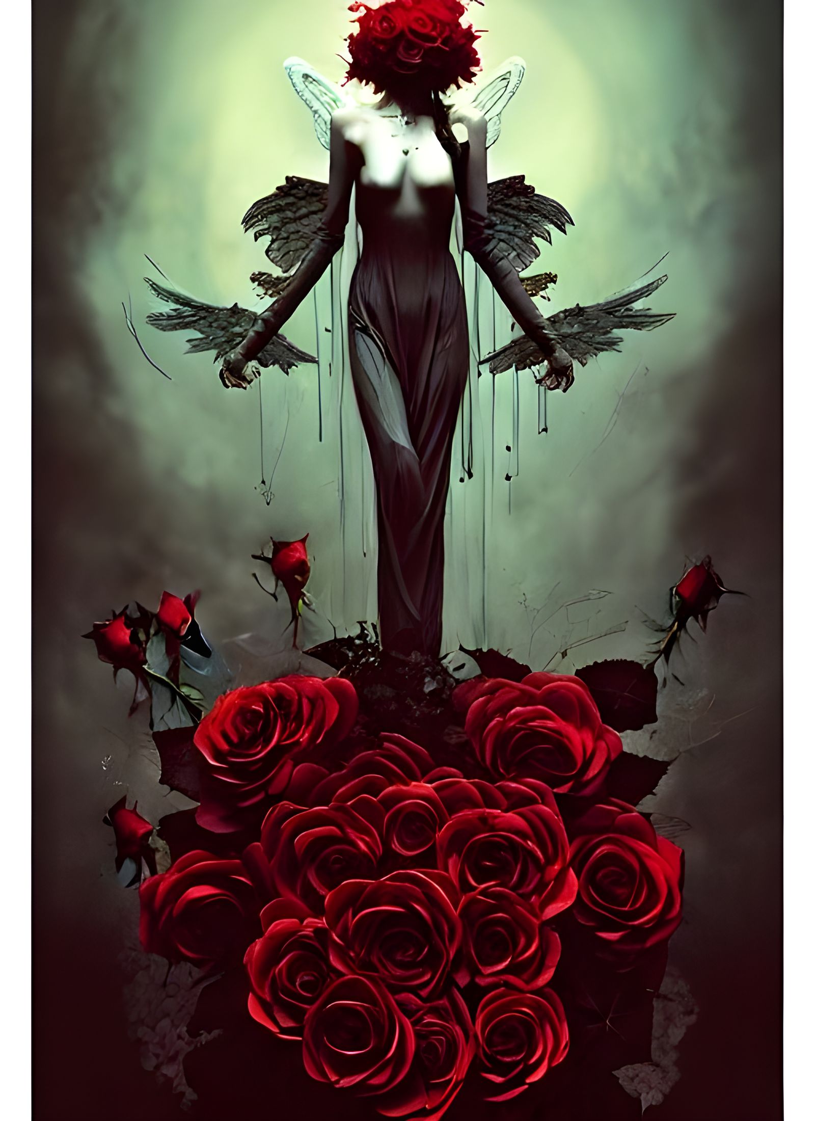 Gothic Angel with Red Roses Art