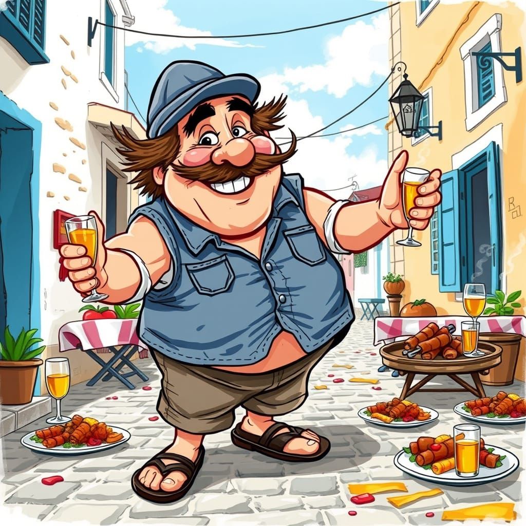 Jovial Zorba in Exuberant Sirtaki Dance