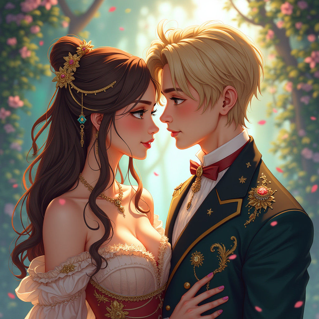 Anime Couple in Dreamlike Setting as Digital Art