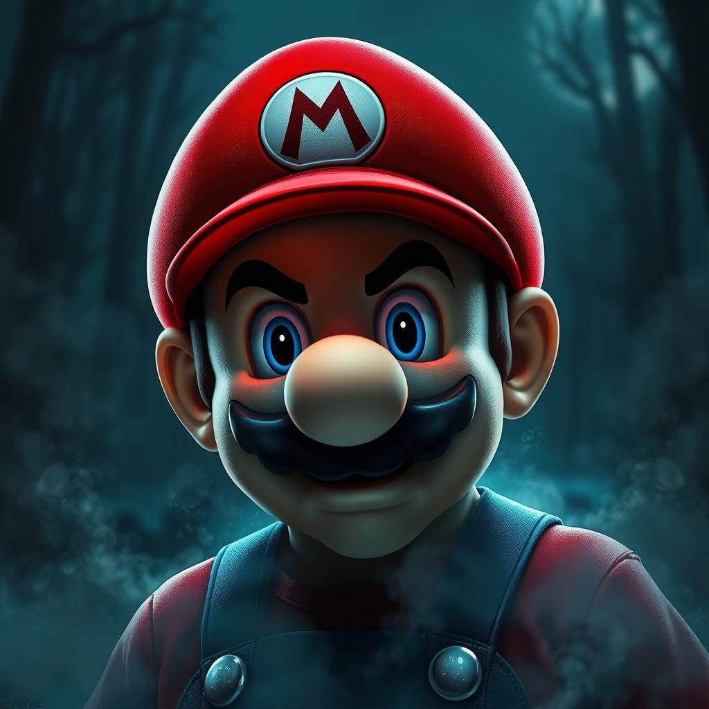 Mario Horror Fusion in Gothic Landscape