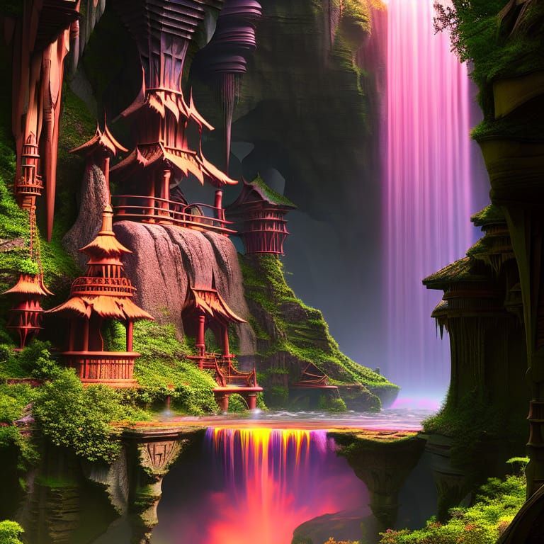 Fantastical Waterfall Home in Art Nouveau Style