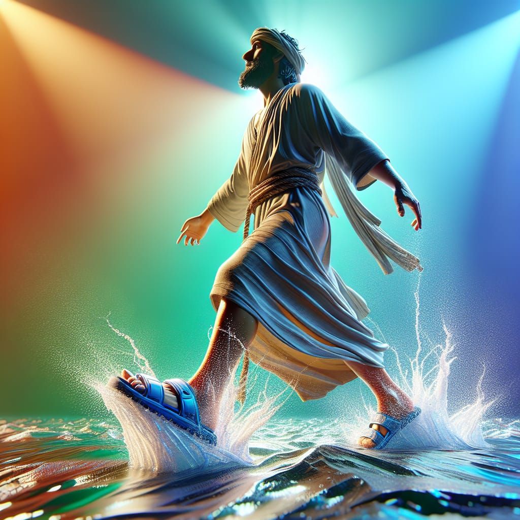 Jesus Walking on Water in Hyperrealistic Concept Art