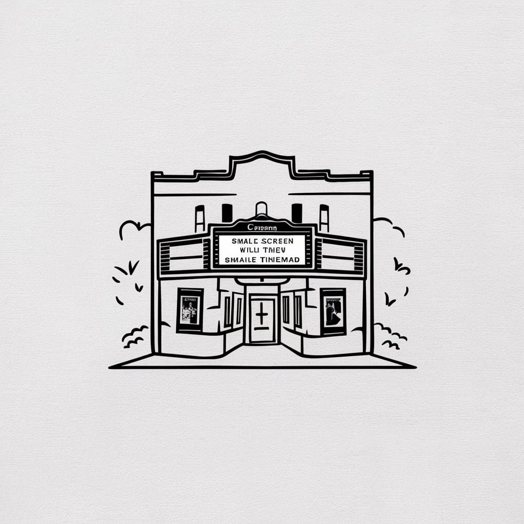 Minimalist Clipart of a Charming Small-Town Cinema