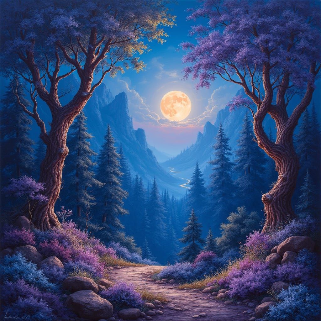 Luxurious Fantasy Landscape in Midnight Brushwork