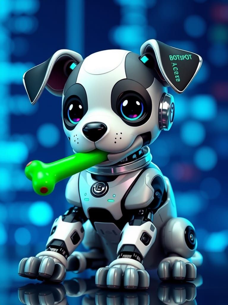 Cute Robot Puppy Chewing Candlestick Bone