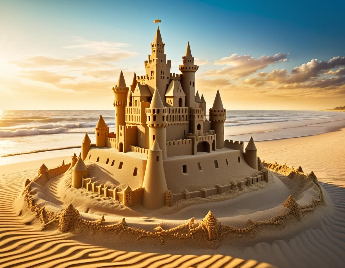 Intricate Sand Castle at Sunset: Surreal Macro Art