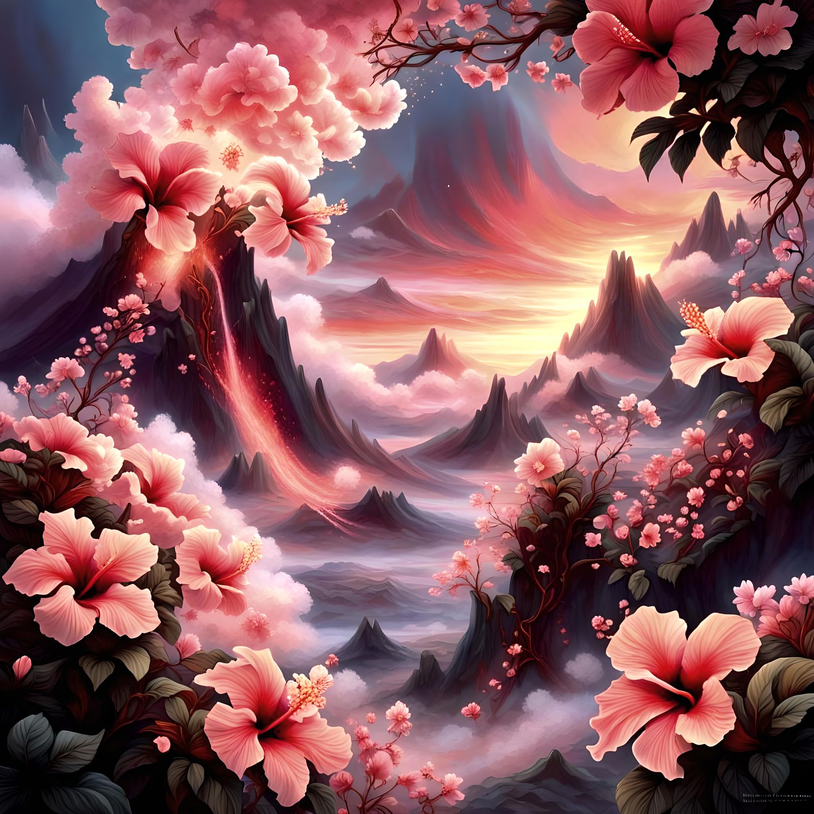 Volcano Spewing Flowers: Stunning Concept Art