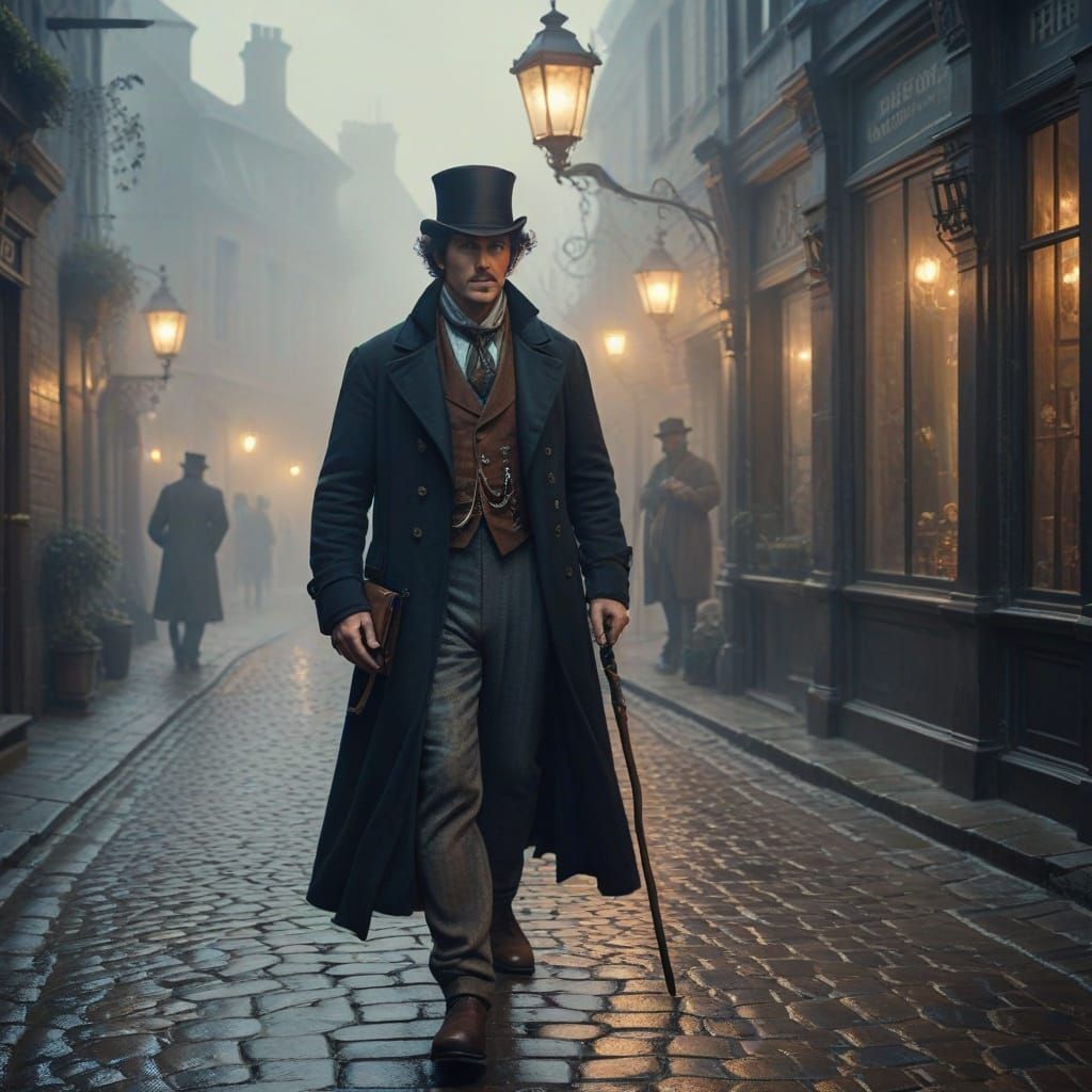 Sherlock Holmes in Victorian Street, Art Nouveau Style