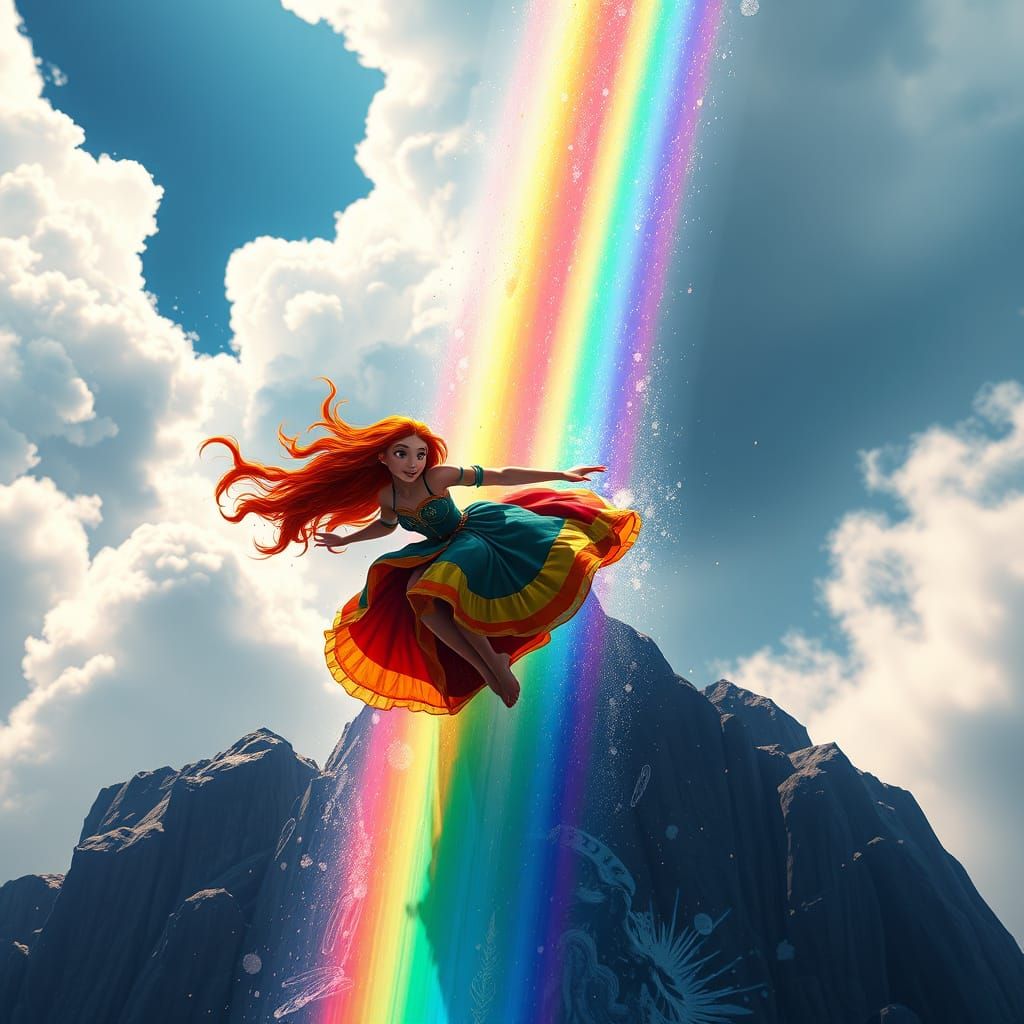 Merida Rides a Vibrant Rainbow Slide in Dreamlike Concept Ar...