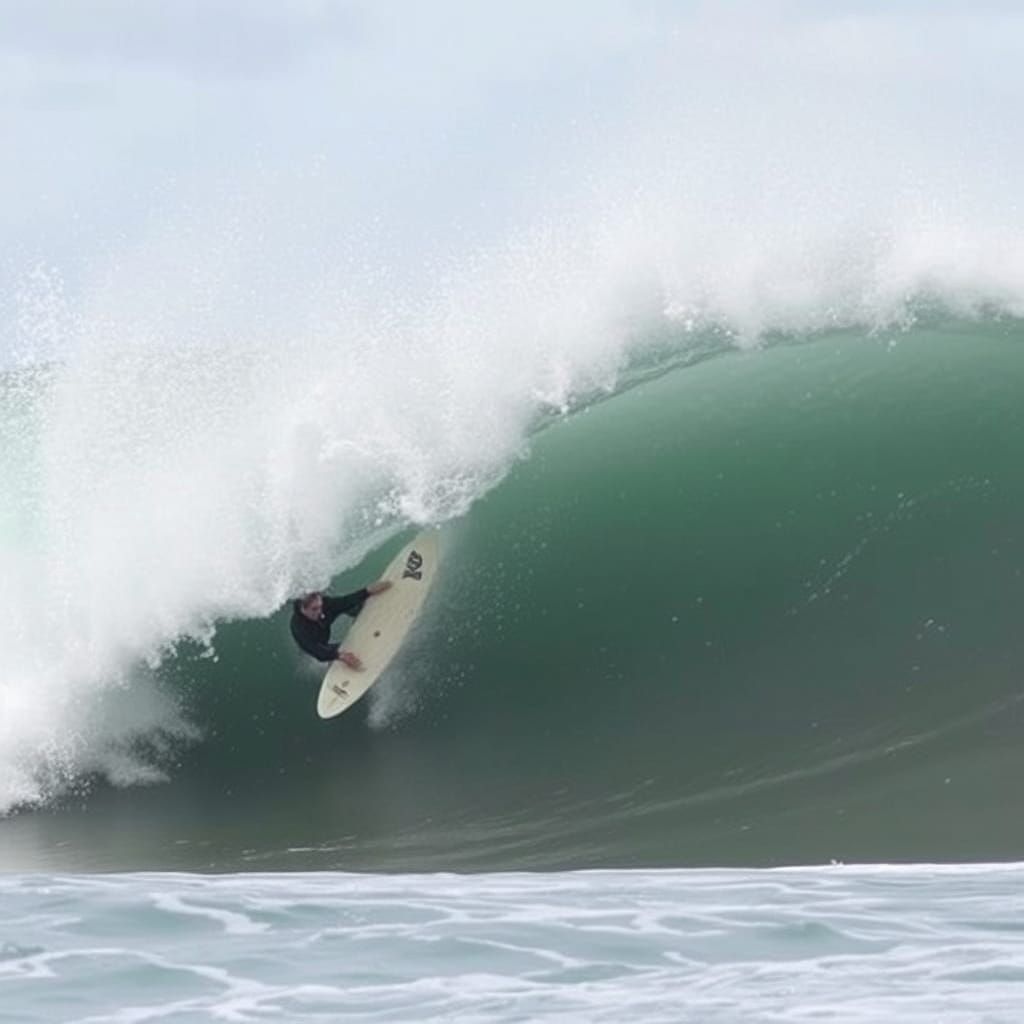 Surfer Crashes on a Towering Wave