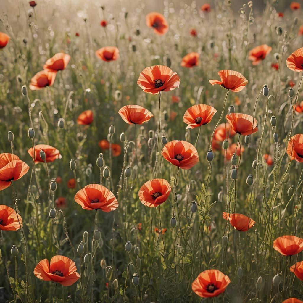 Vibrant Red Poppies in Golden Light
