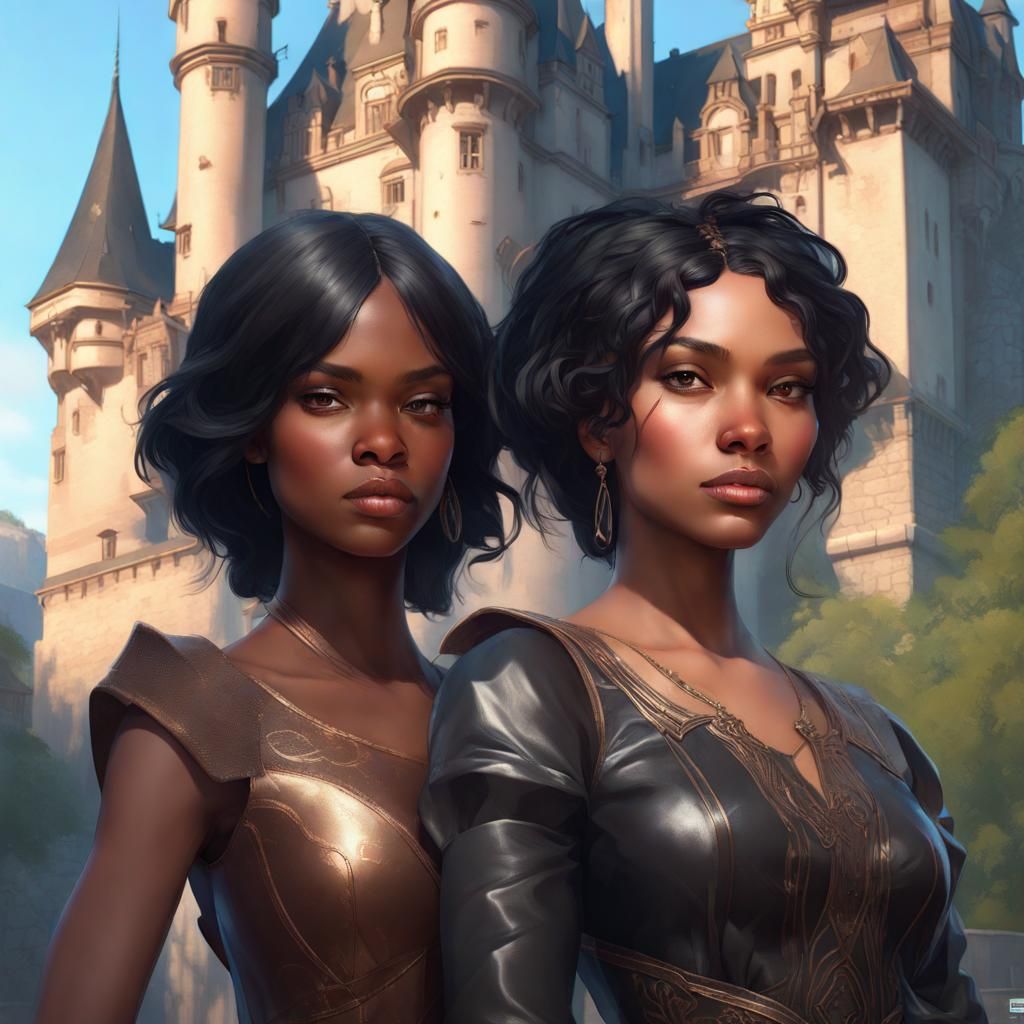 Sisters Before Castle, Hyperdetailed Digital Portrait