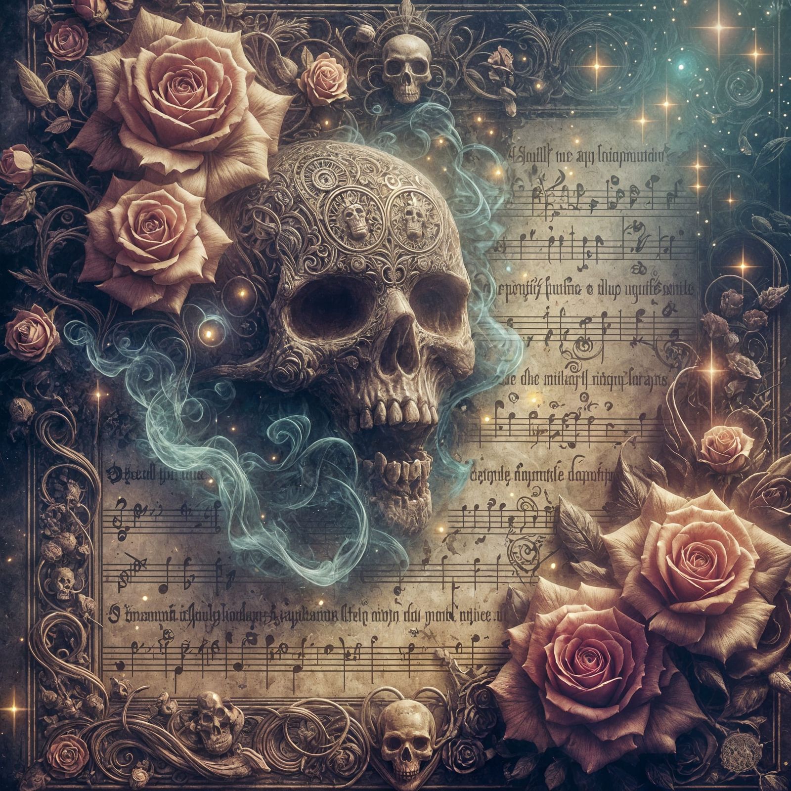 Mystical Realism Masterpiece: Intricate Skulls and Blooming ...