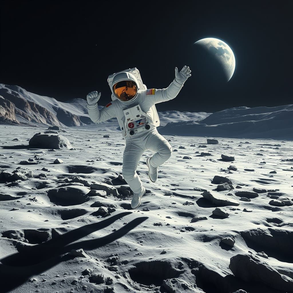Astronaut Breakdancing on the Moon in Futuristic Style