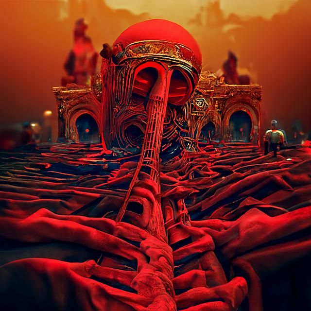 Dystopian Flute Player: Beksinski-Inspired Digital Art