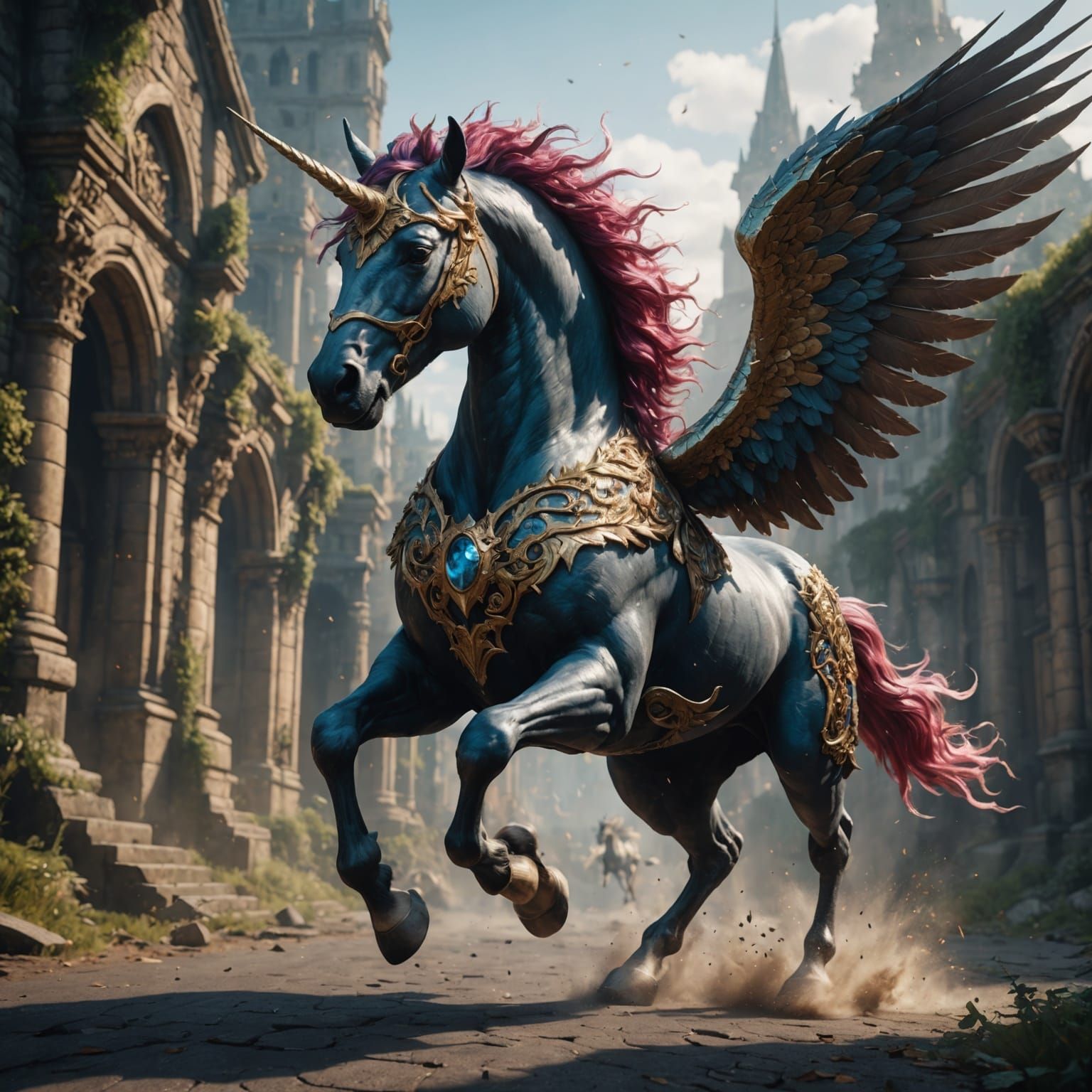 Winged Unicorn Running: Fantasy Concept Art
