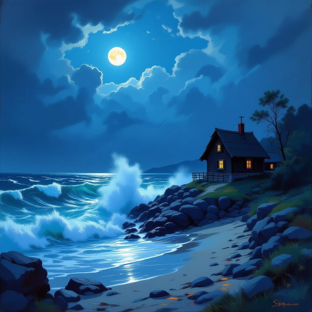 Stormy Coastal Village in Atmospheric Landscape Style