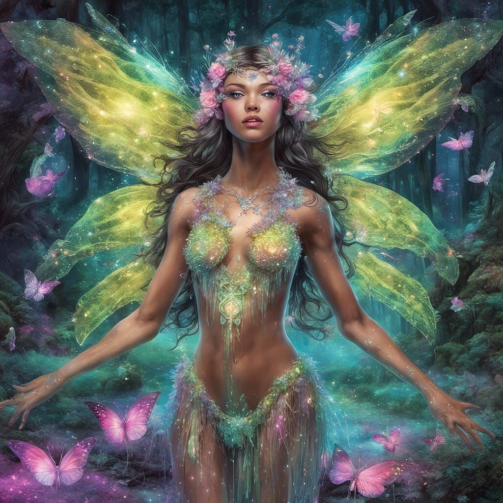 Bioluminescent Fairy in Magical Forest