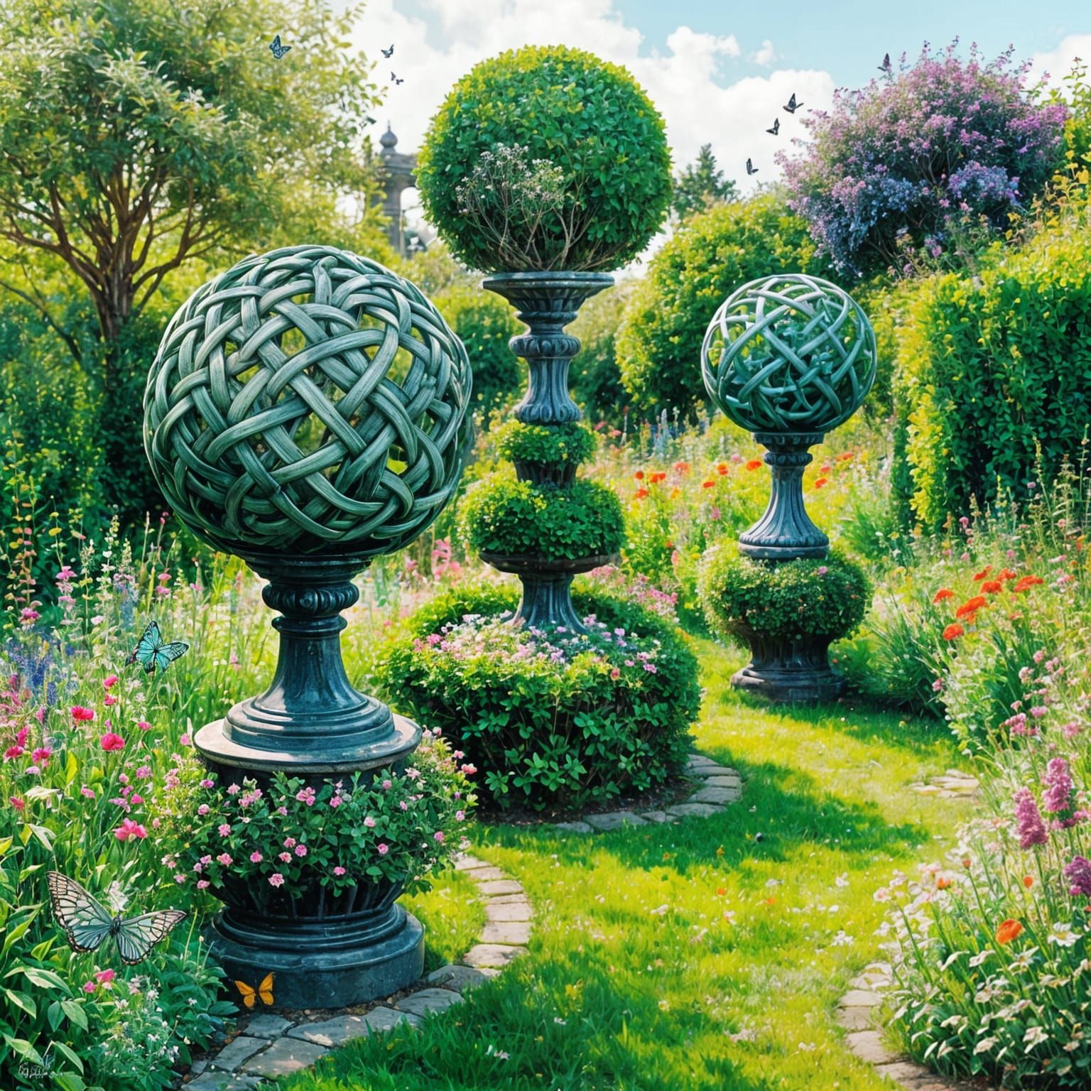 Celtic Knot Topiary Garden in Impressionist Style