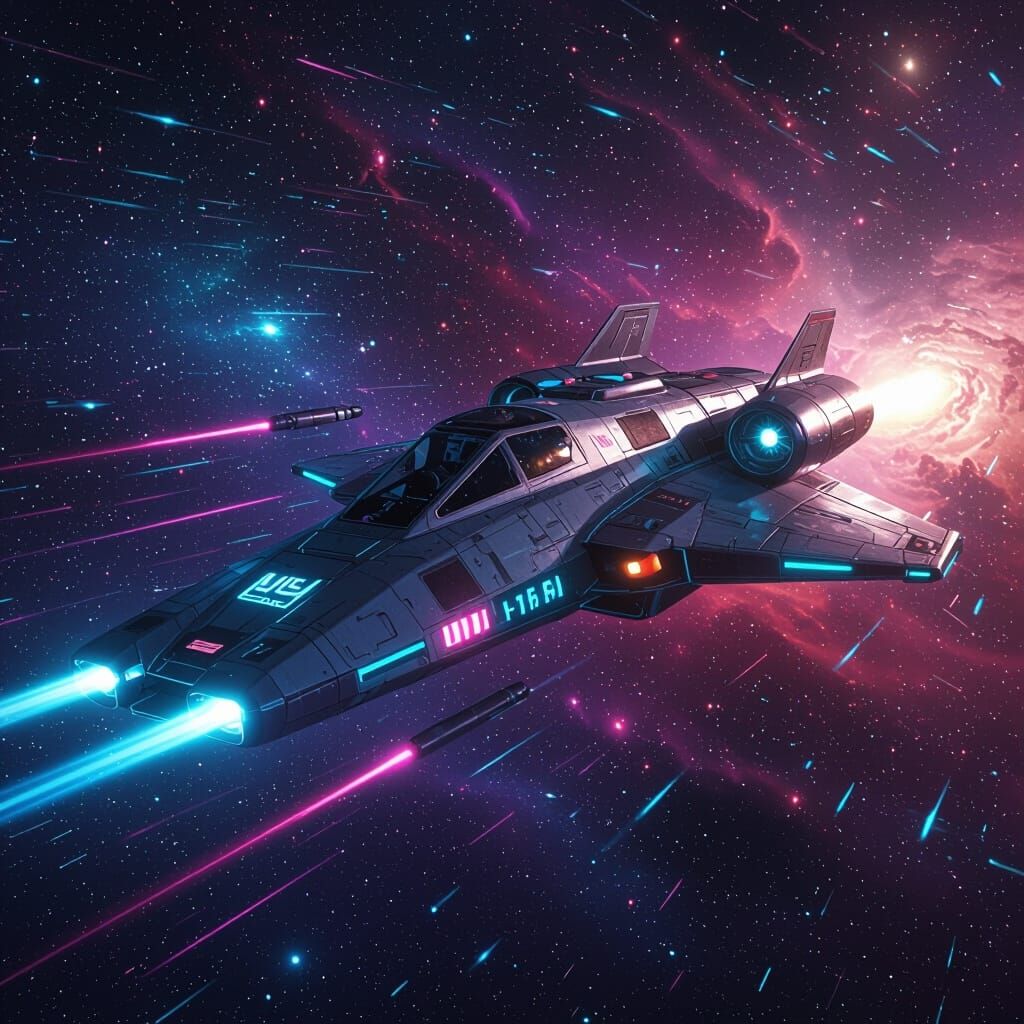 Futuristic Spaceship Soaring Through Starry Galaxy