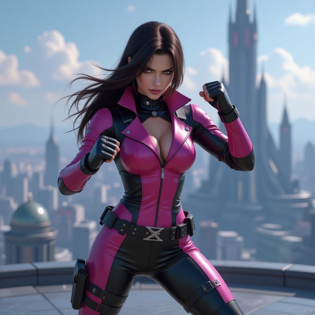 Futuristic Warrior in Cyberpunk Cityscape