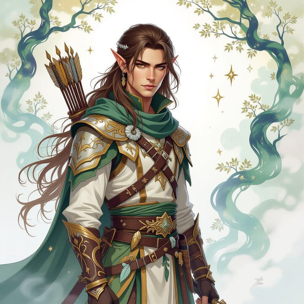 Ethereal Half-Elf Ranger in Fantasy Forest
