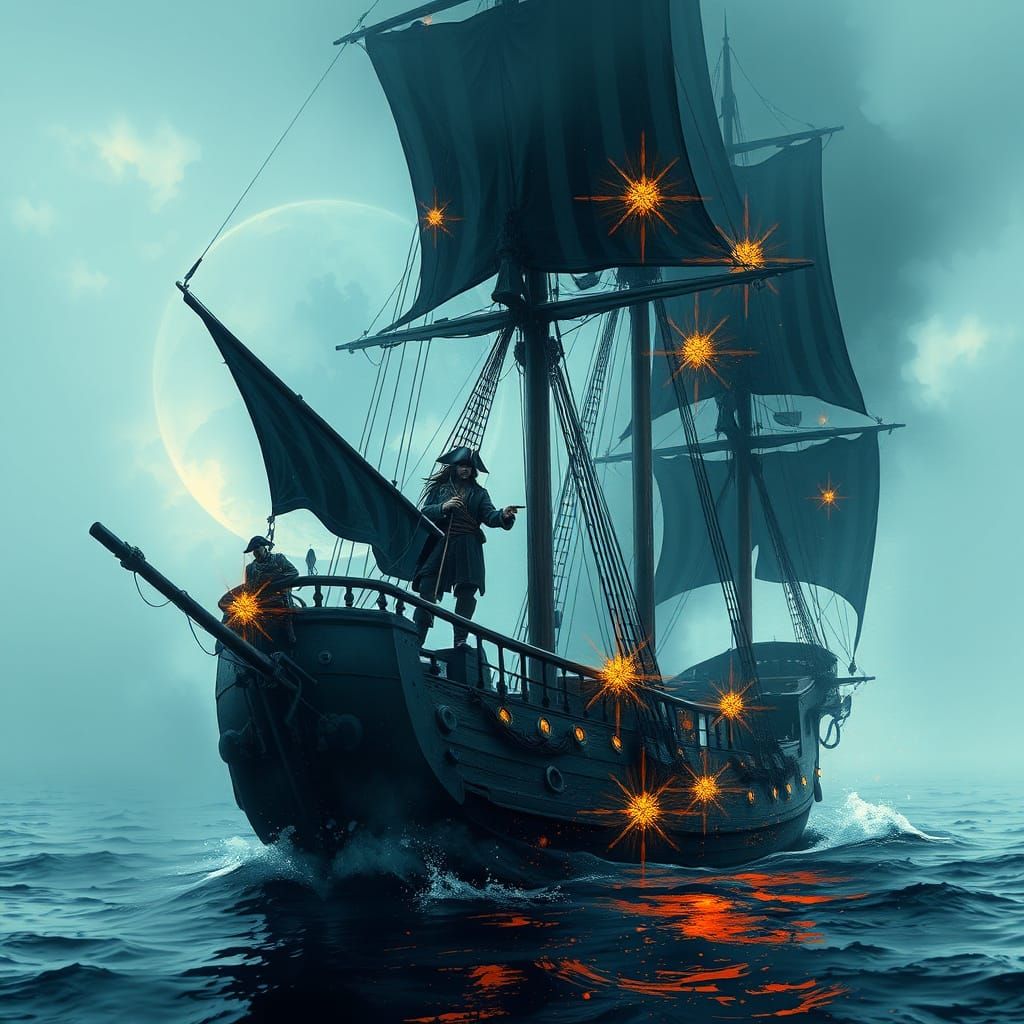 Surreal Pirate Ship Sails the High Seas with Captain Jack Sp...